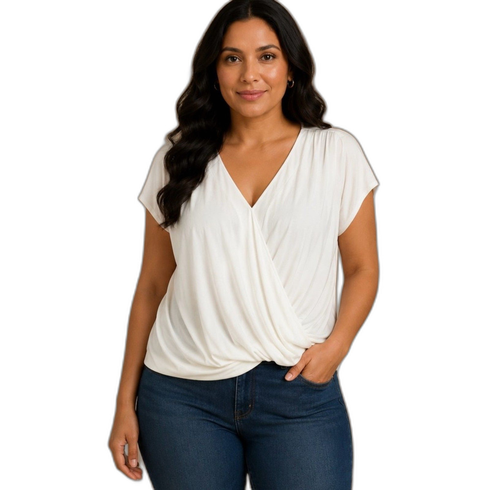 INC International Concepts White Draped Short Sleeve Top - Size XXL